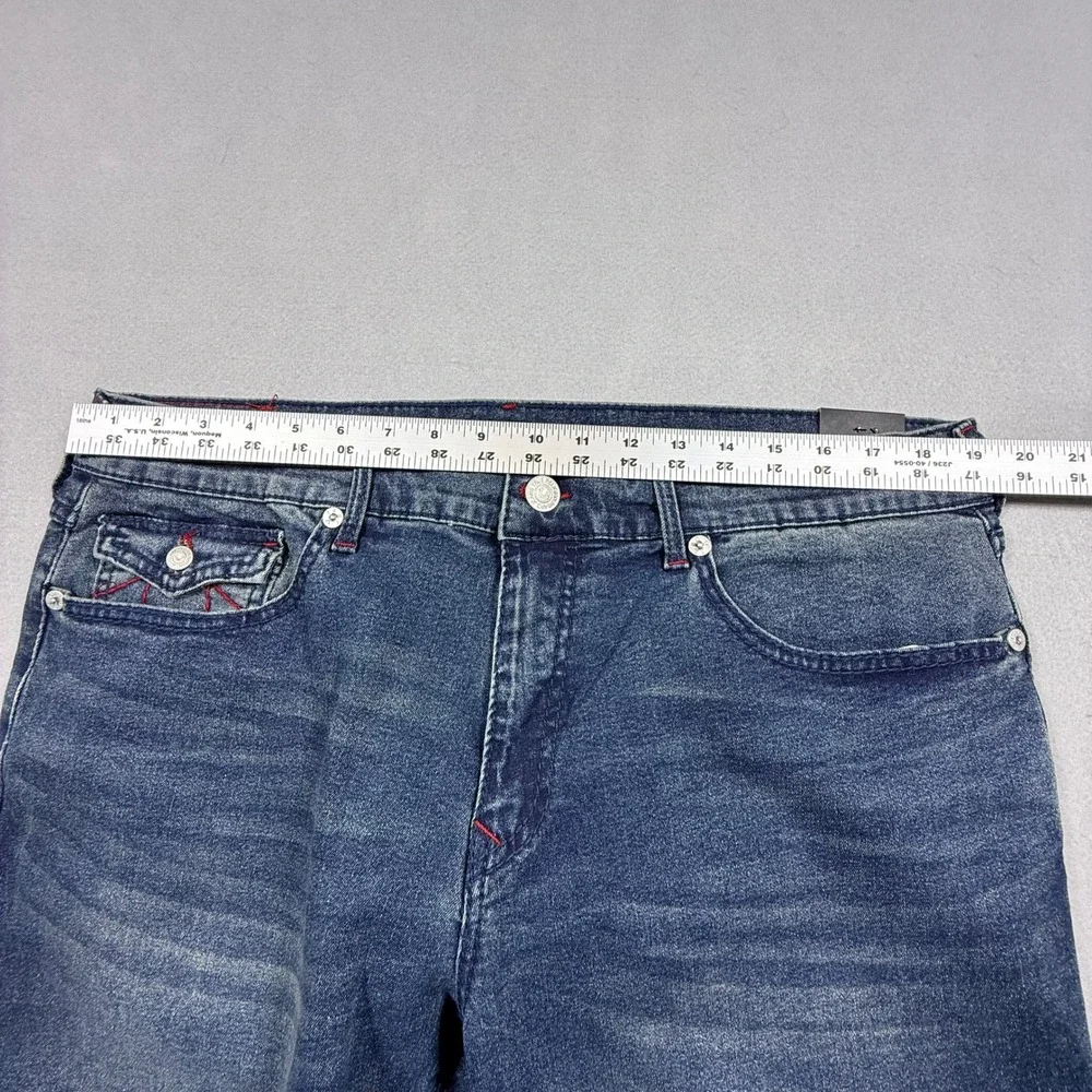 True Religion Denim Shorts Mens‎ Rocco W38 Blue Red Stitch Relaxed Skinny NWT